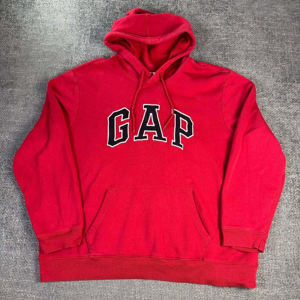 Gap Arch Logo Hoodie Men XXL Red Spell Out Pullover Sweatshirt Y2K 90s
